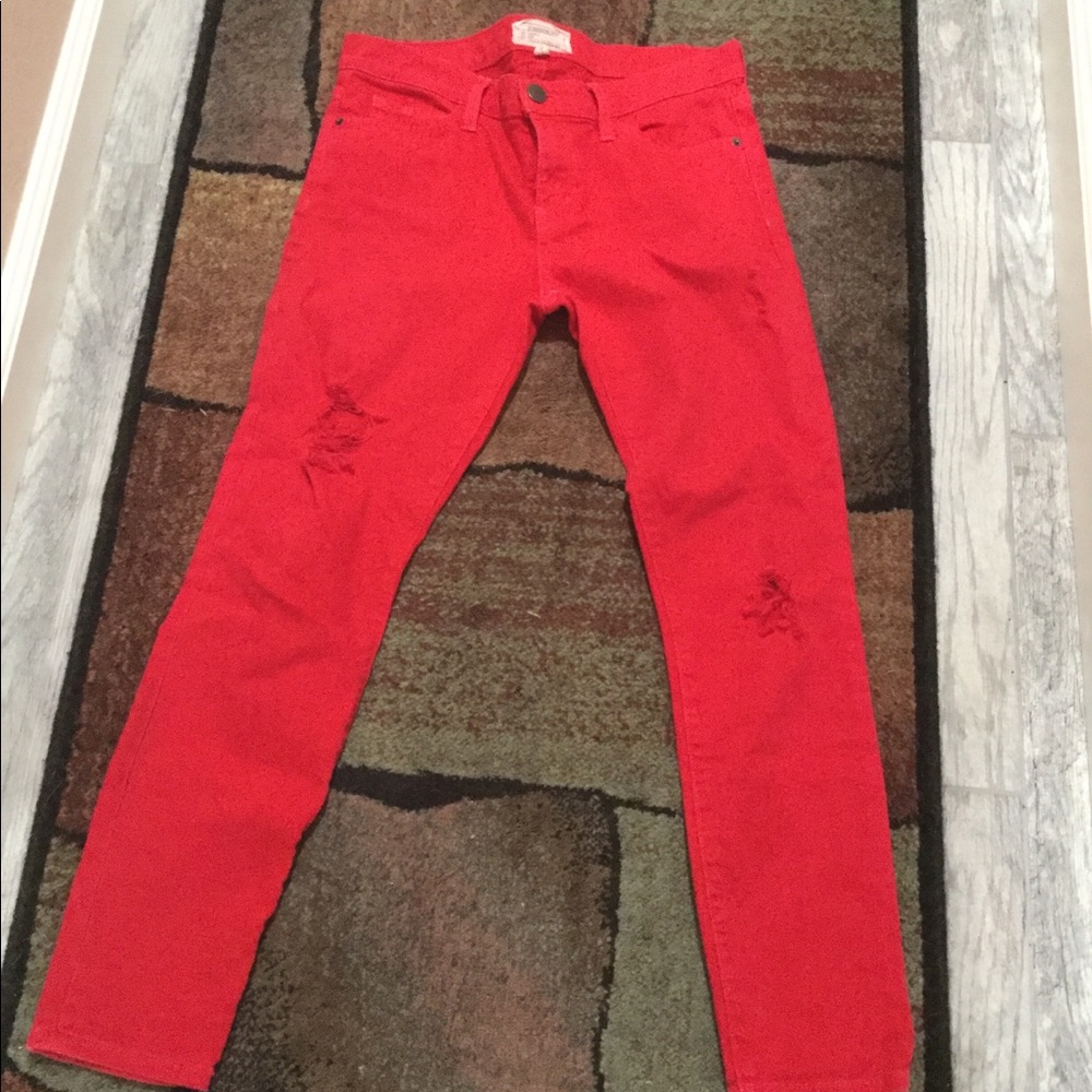 🔥Current/Elliot Skinny Ankle Distressed Red Jeans
